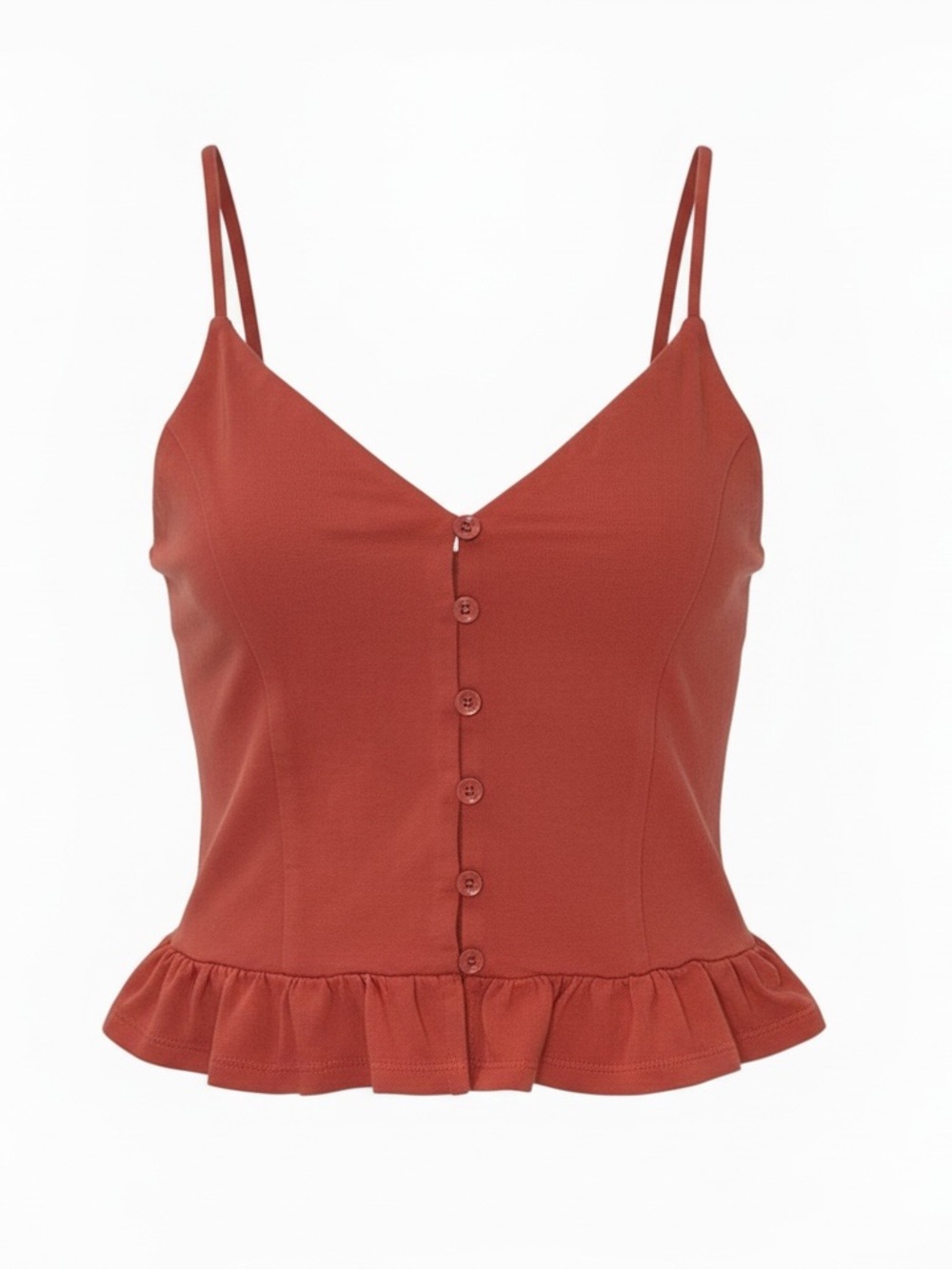 Orange Rust Ruffle Hem Button-Front Cami Top